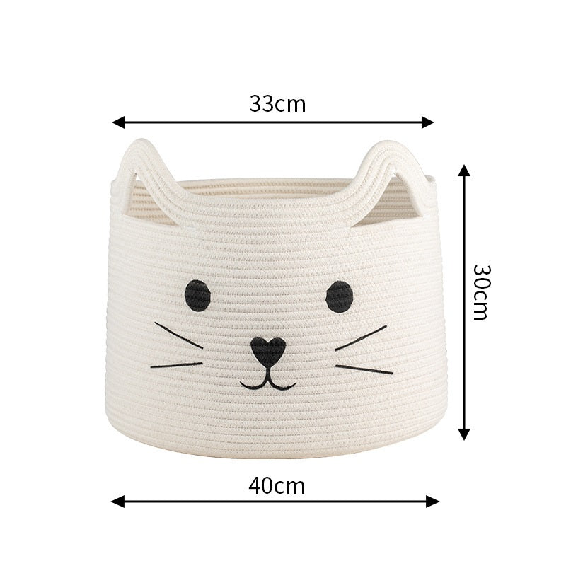 Cat Face Storage Basket - Cotton Rope Toy Basket