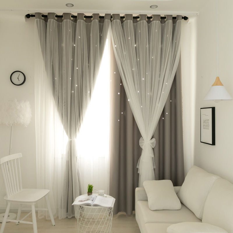 Star Blackout Curtain - Double-Layer Sheer Polyester Panel 90% Blackout