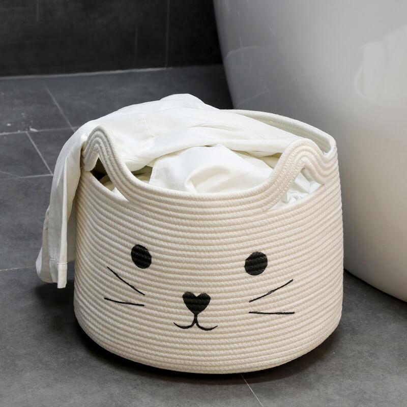 Cat Face Storage Basket - Cotton Rope Toy Basket