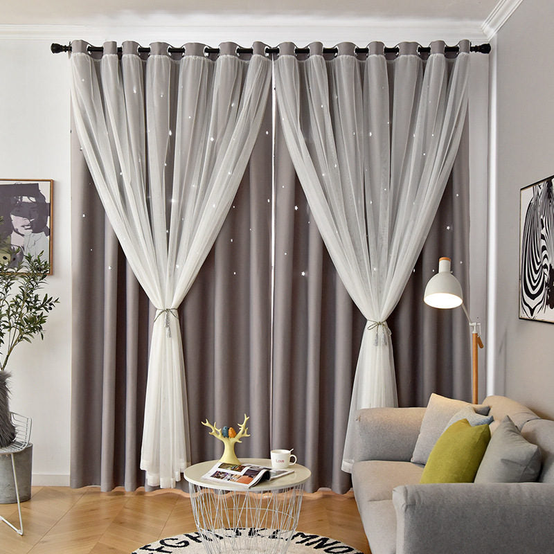 Star Blackout Curtain - Double-Layer Sheer Polyester Panel 90% Blackout