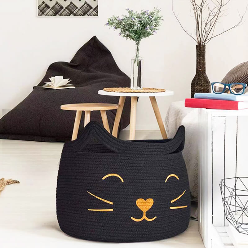 Cat Face Storage Basket - Cotton Rope Toy Basket