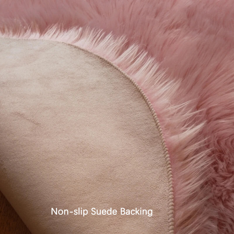 Faux Sheepskin Area Rug - Fluffy Non-Slip Suede Backing