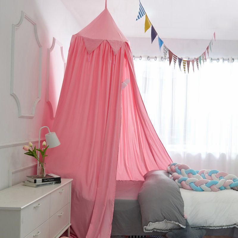 Kids Bed Canopy - Organic Cotton Muslin Round Dome with Frills