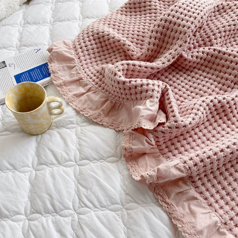 Cotton Bed Throw Blanket - Lightweight Waffle Weave Design