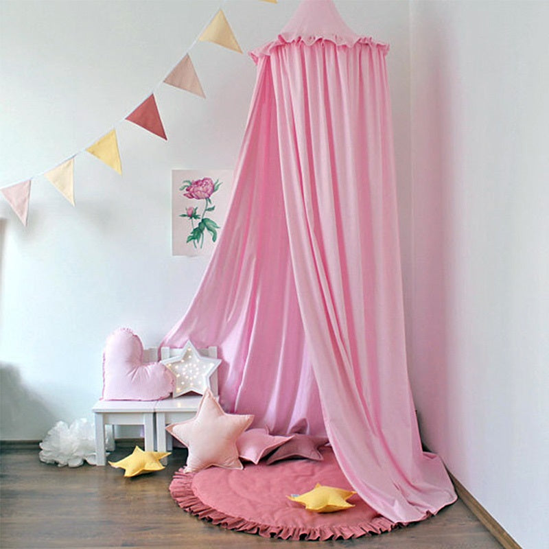 Kids Bed Canopy - Organic Cotton Muslin Round Dome with Frills