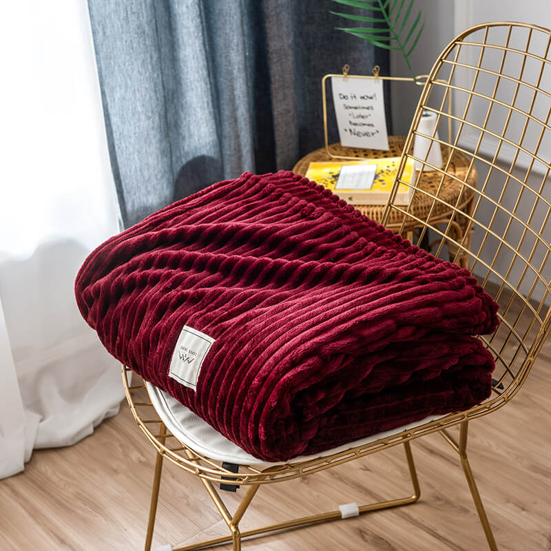Striped Plush Throw Blanket - Soft Microfibre Polyester Fleece