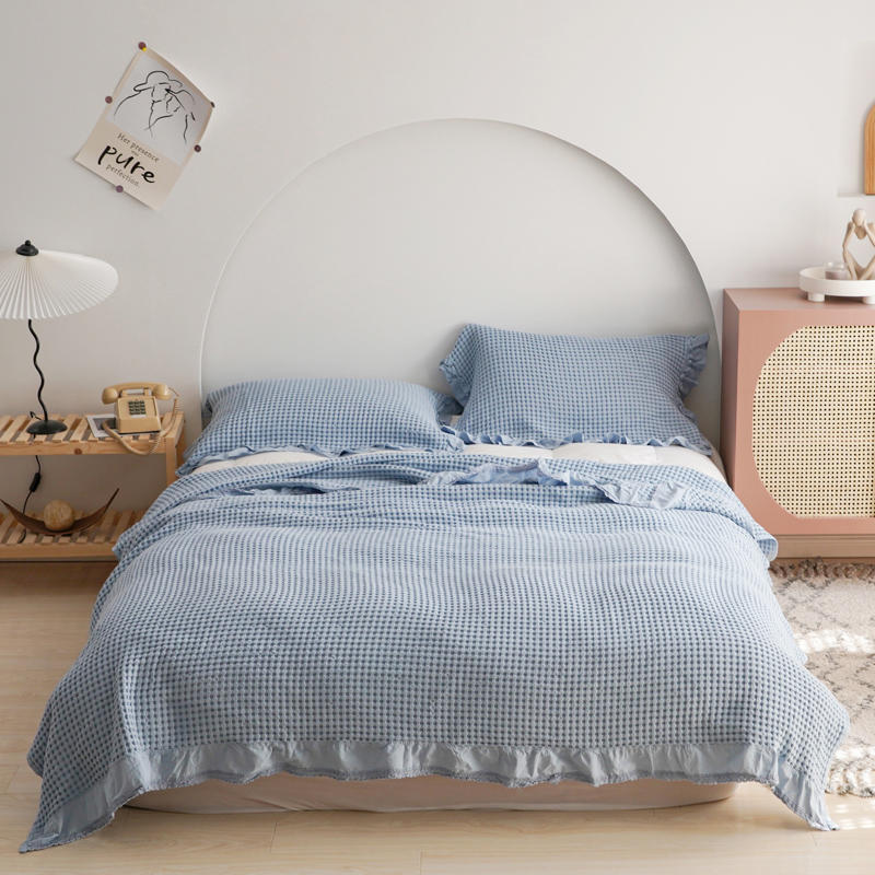 Cotton Bed Throw Blanket - Lightweight Waffle Weave Design