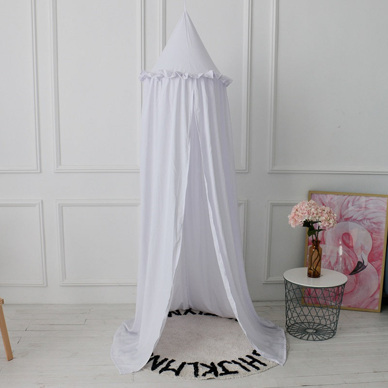 Kids Bed Canopy - Organic Cotton Muslin Round Dome with Frills