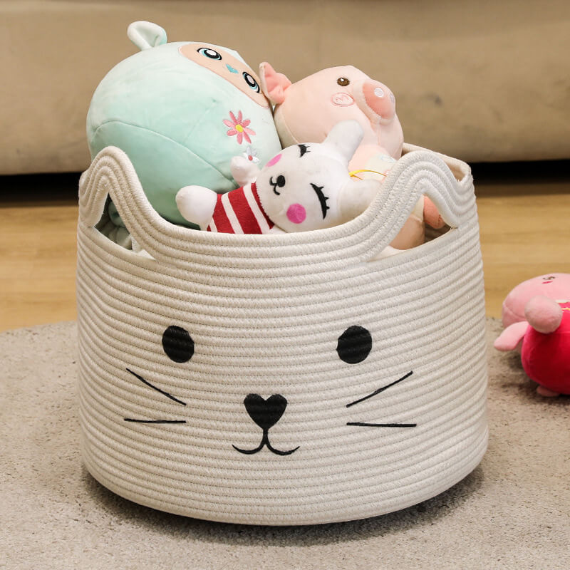Cat Face Storage Basket - Cotton Rope Toy Basket