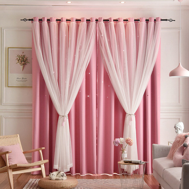 Star Blackout Curtain - Double-Layer Sheer Polyester Panel 90% Blackout