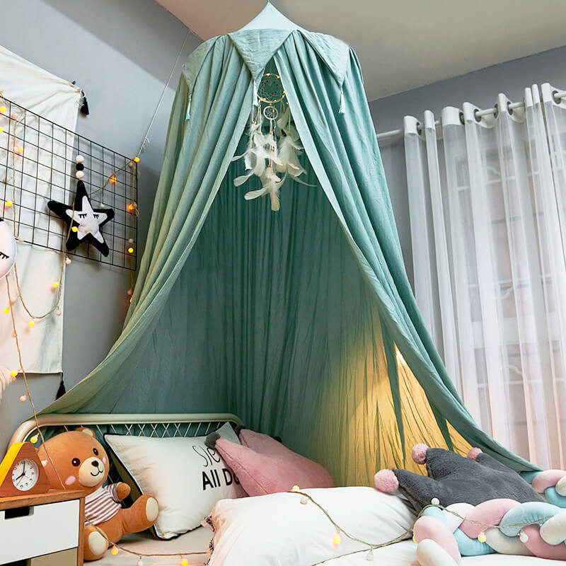 Kids Bed Canopy - Organic Cotton Muslin Round Dome with Frills