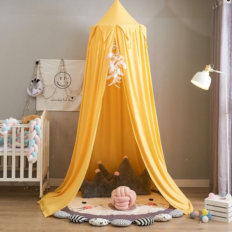 Kids Bed Canopy - Organic Cotton Muslin Round Dome with Frills