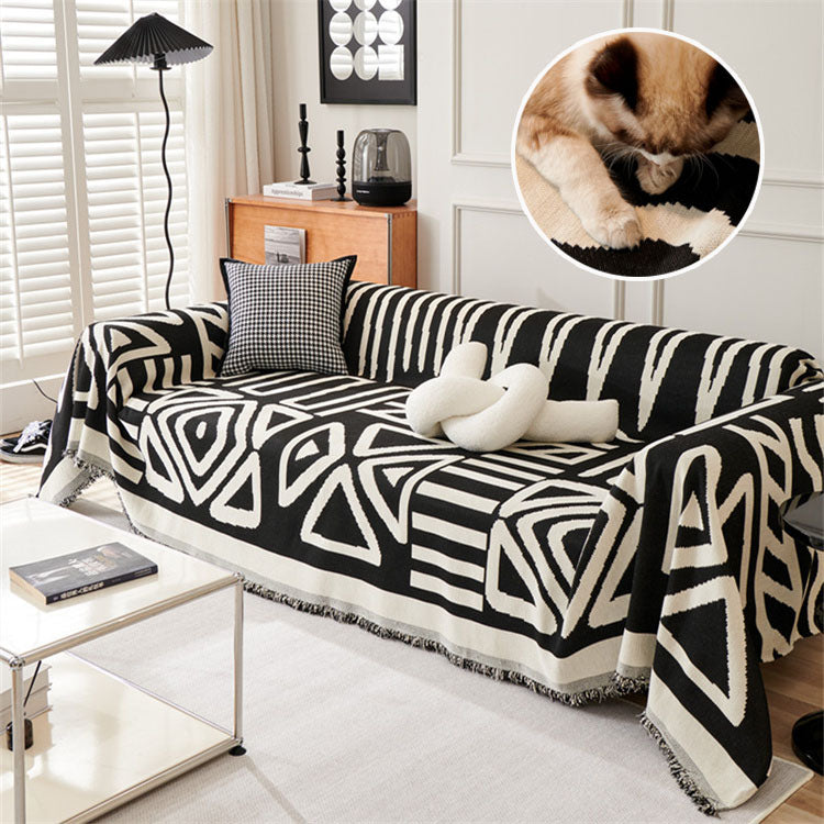 Boho Chenille Sofa Cover - Geometric Anti-Scratch Furniture Protector