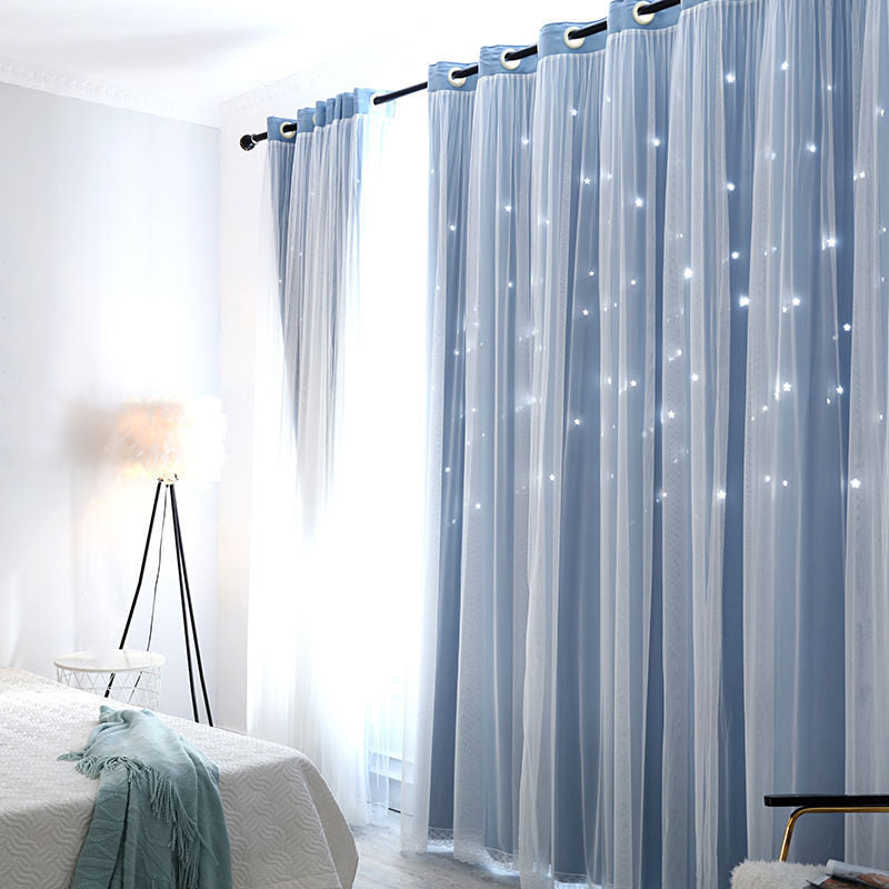 Star Blackout Curtain - Double-Layer Sheer Polyester Panel 90% Blackout