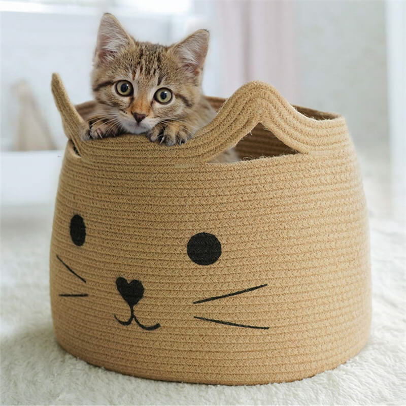 Cat Face Storage Basket - Cotton Rope Toy Basket