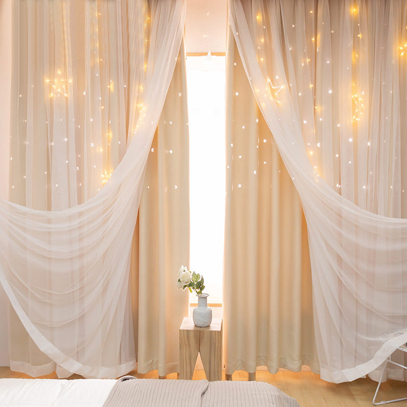 Star Blackout Curtain - Double-Layer Sheer Polyester Panel 90% Blackout