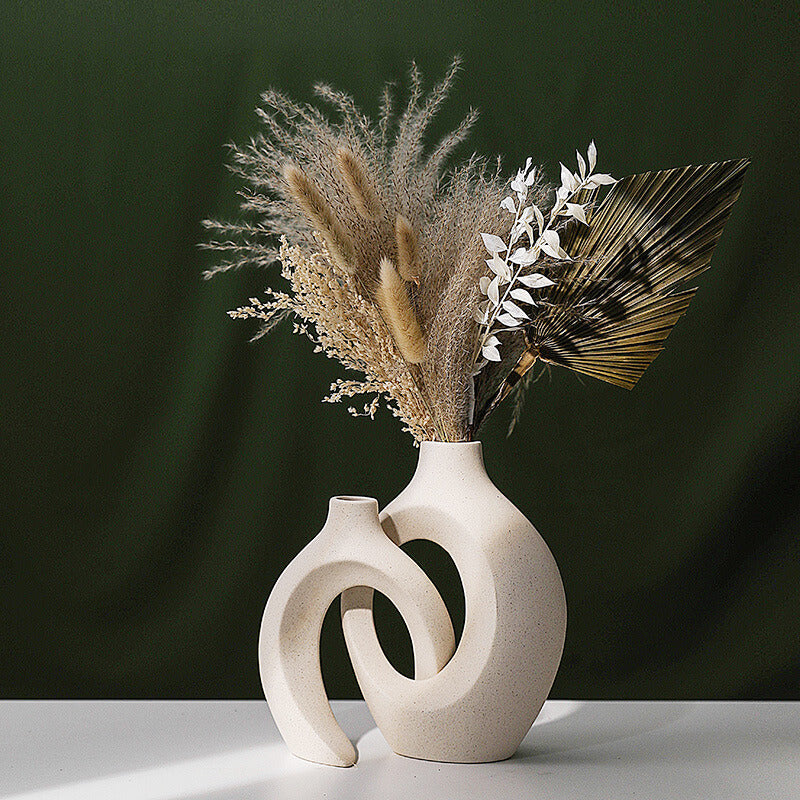 White Ceramic Vases - Decorative Sculptural Set of 2