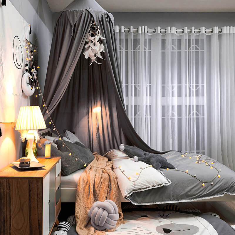 Kids Bed Canopy - Organic Cotton Muslin Round Dome with Frills