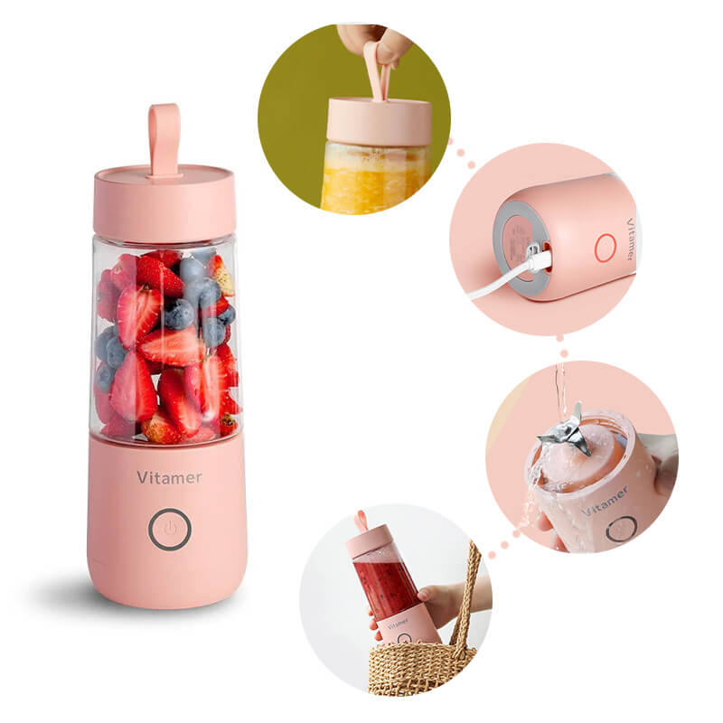 Portable Blender Bottle - 350 ml USB Rechargeable 4-Blade
