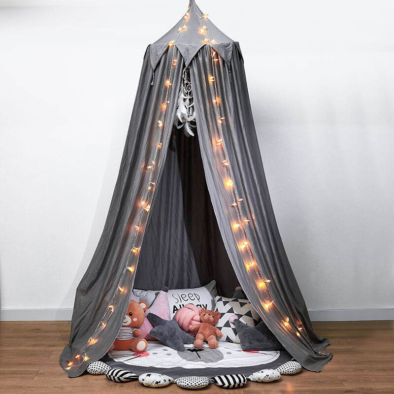 Kids Bed Canopy - Organic Cotton Muslin Round Dome with Frills