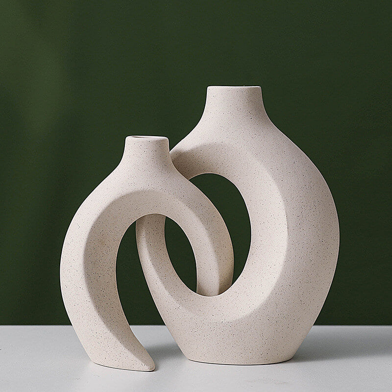 White Ceramic Vases - Decorative Sculptural Set of 2