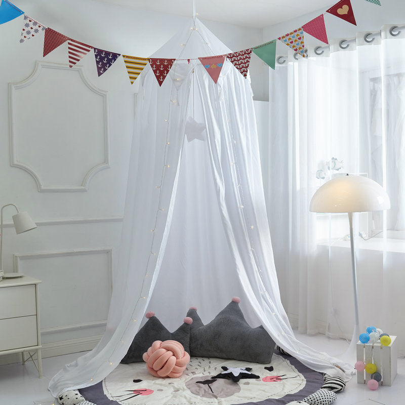 Kids Bed Canopy - Organic Cotton Muslin Round Dome with Frills