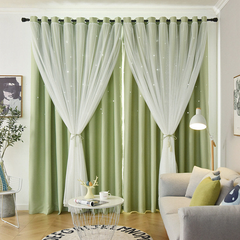 Star Blackout Curtain - Double-Layer Sheer Polyester Panel 90% Blackout