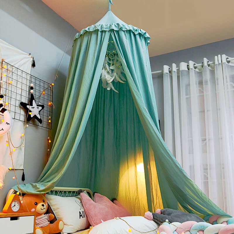 Kids Bed Canopy - Organic Cotton Muslin Round Dome with Frills