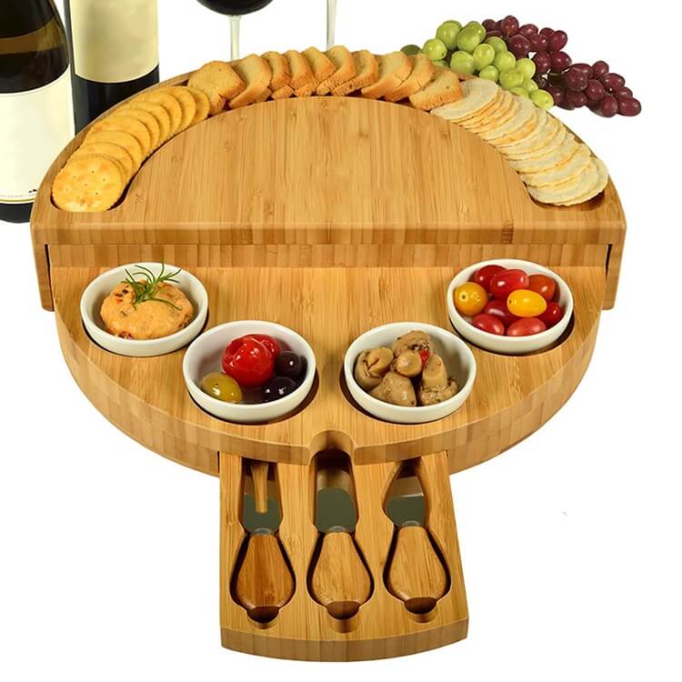 Swivelling Bamboo Cheese Board - Hidden Knife Storage Set