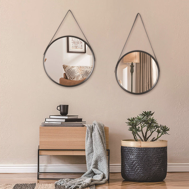 Round Hanging Mirror - Metal Frame with Strap 40-70 cm