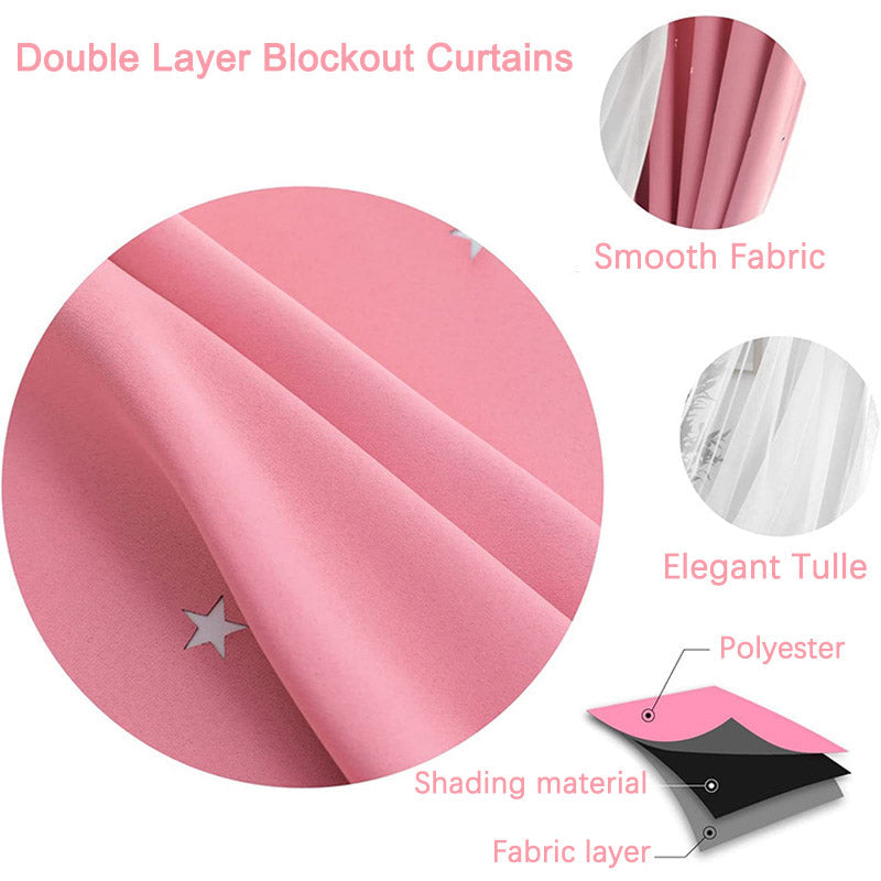 Star Blackout Curtain - Double-Layer Sheer Polyester Panel 90% Blackout