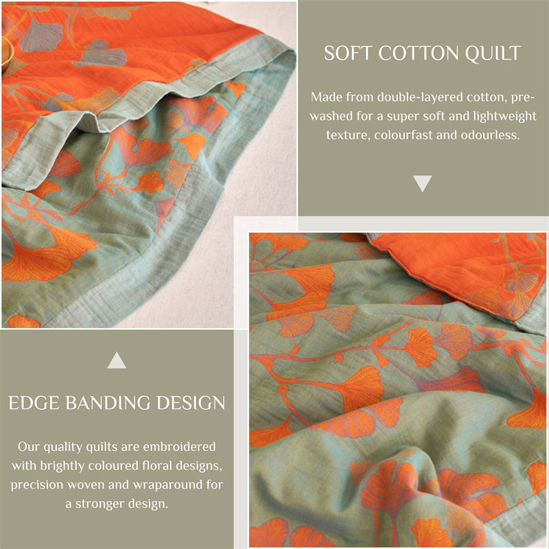 Ginkgo Leaf Cotton Quilt - Reversible Jacquard in 3 Sizes