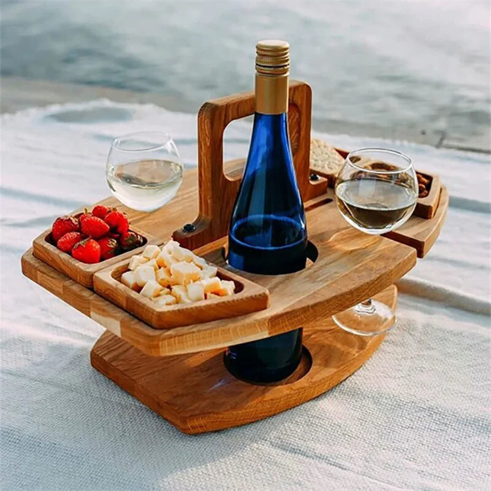 Wooden Picnic Table - Foldable Pine Wine and Snack Table