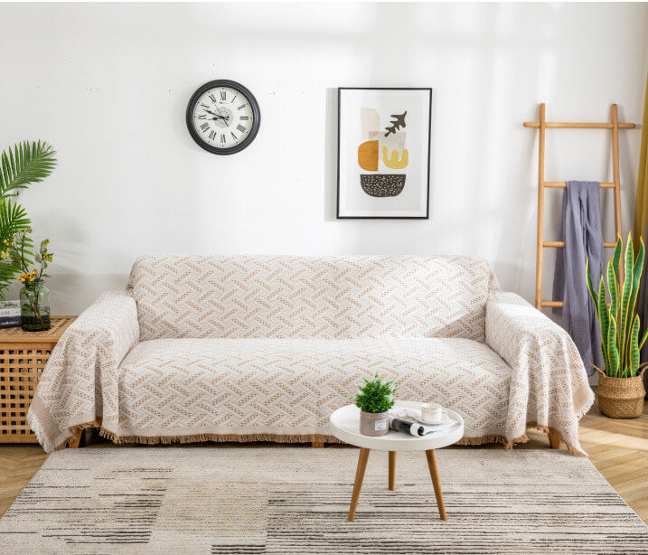 Geometric Sofa Throw - Reversible Cotton Blend Furniture Cover