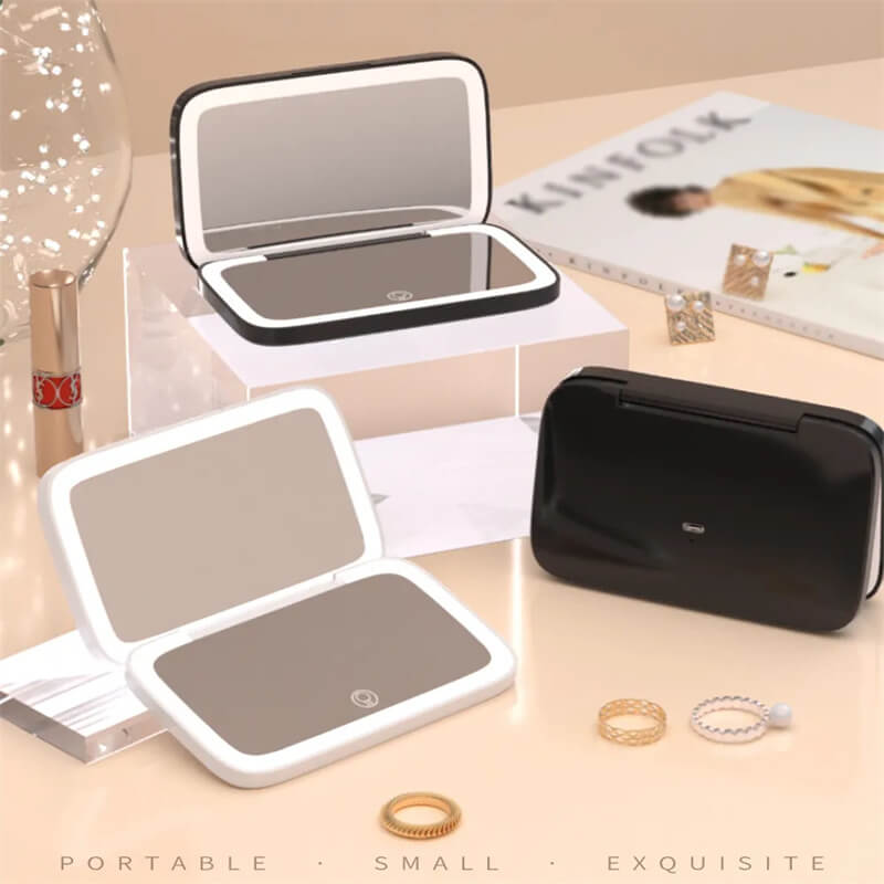 Travel Makeup Mirror - 1X/5X Double-Sided LED with 3 Light Tones