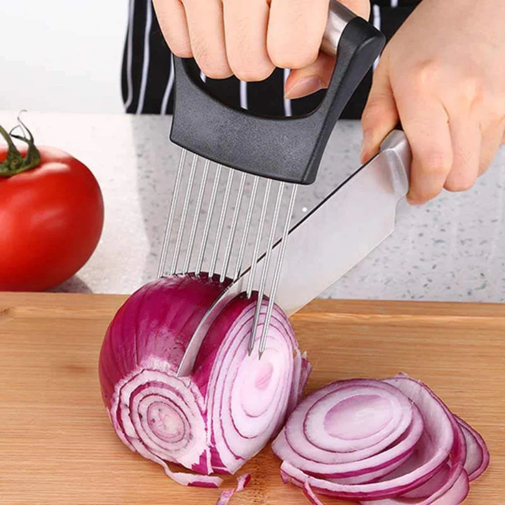 Food Slicing Holder - Stainless Steel Cutting Guide with ABS Grip