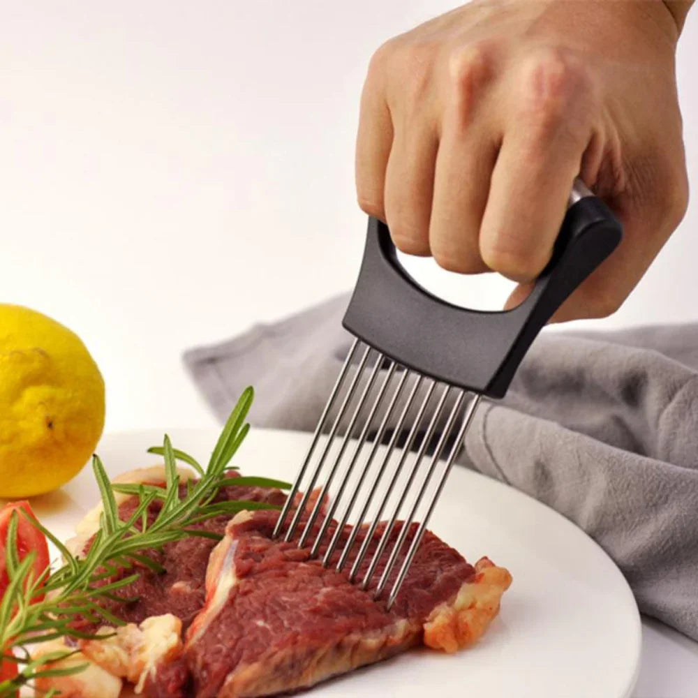 Food Slicing Holder - Stainless Steel Cutting Guide with ABS Grip