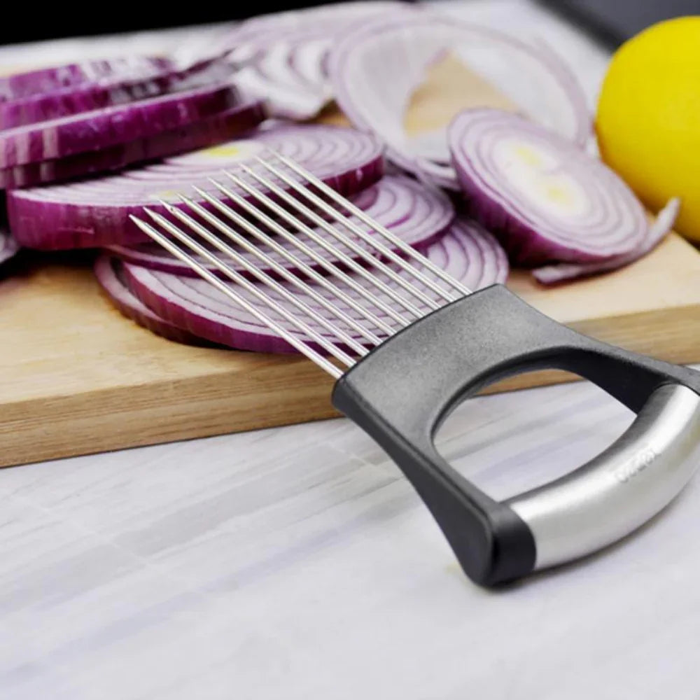 Food Slicing Holder - Stainless Steel Cutting Guide with ABS Grip