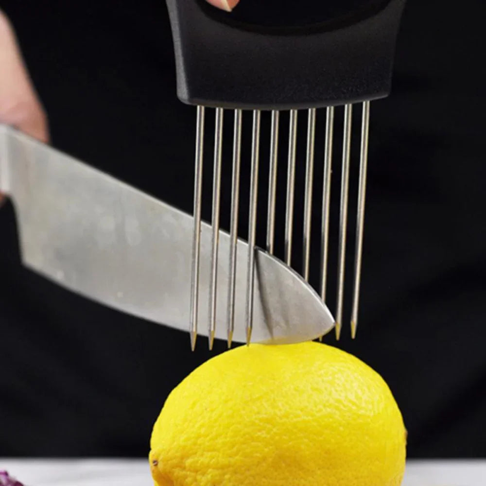 Food Slicing Holder - Stainless Steel Cutting Guide with ABS Grip