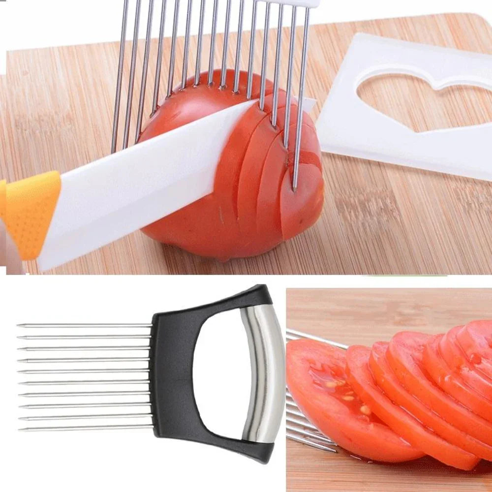 Food Slicing Holder - Stainless Steel Cutting Guide with ABS Grip