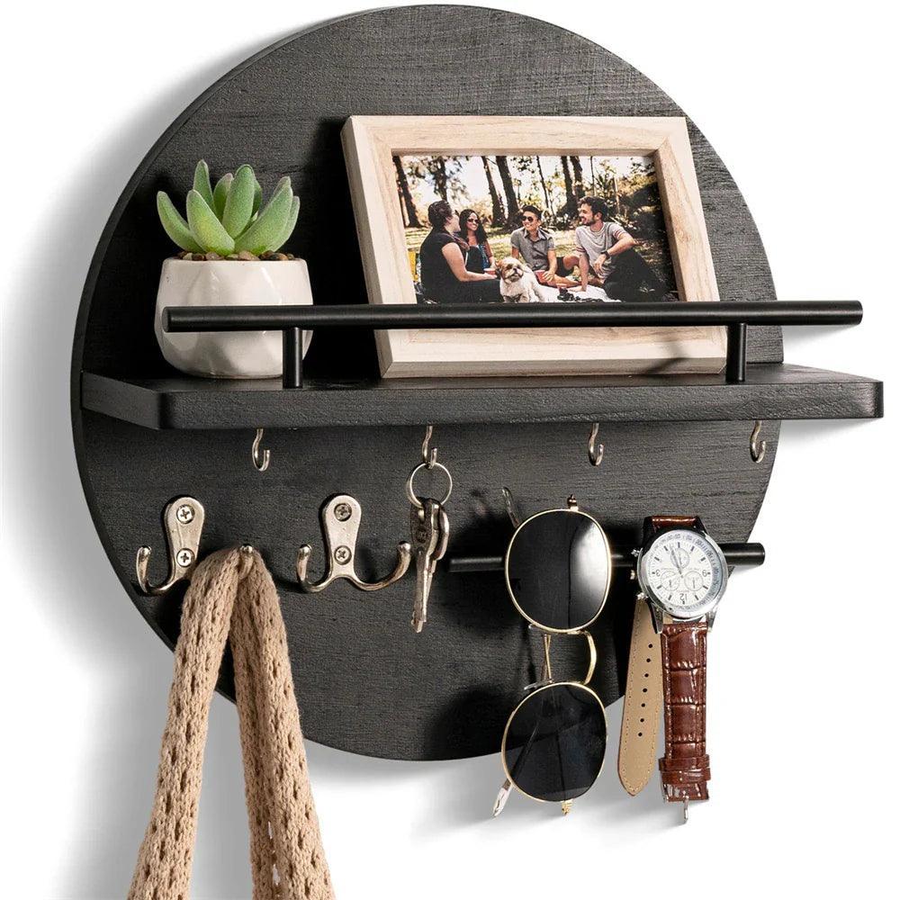 Wooden Wall Key Holder - Natural Wood Organiser