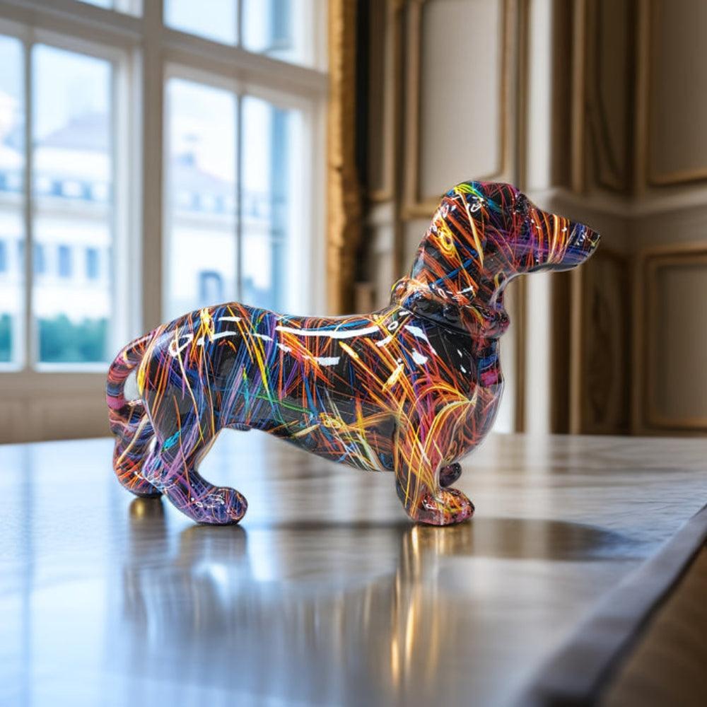 Dachshund Sculpture - Colourful Polyresin Dog Decoration 21 cm
