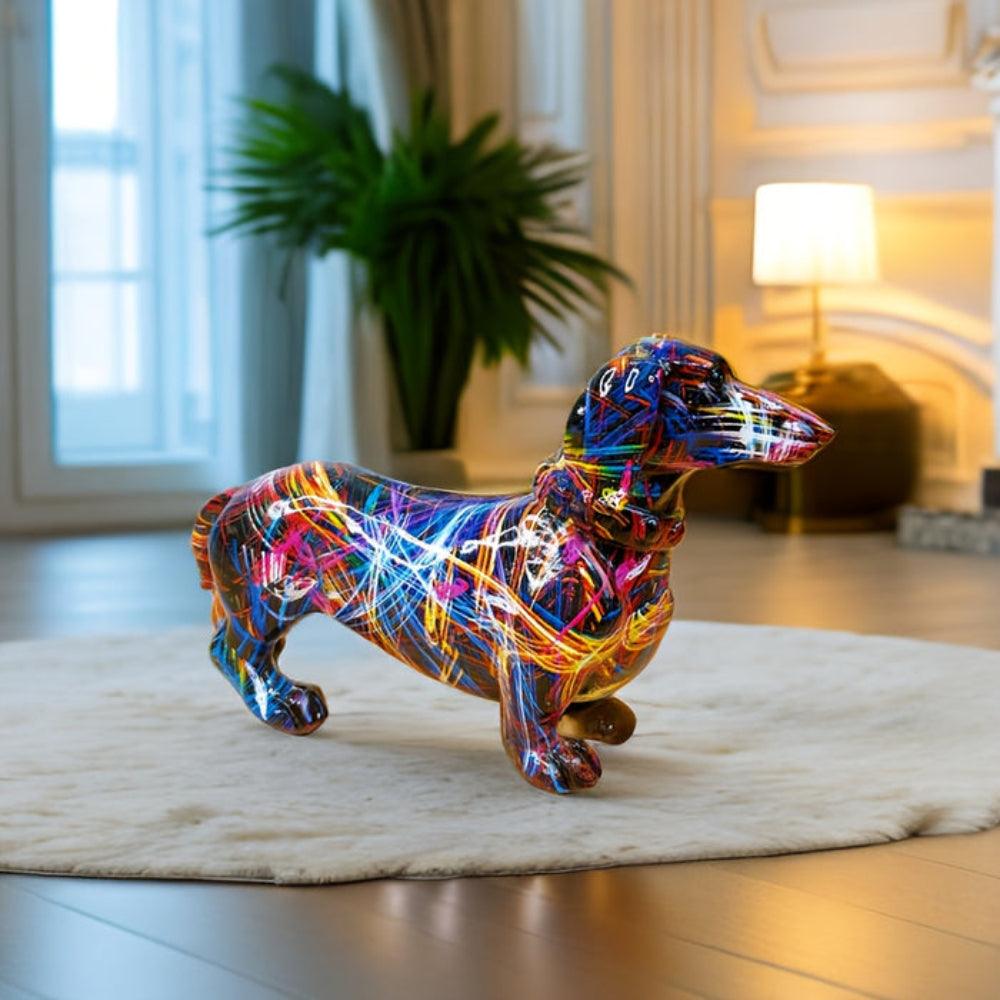 Dachshund Sculpture - Colourful Polyresin Dog Decoration 21 cm