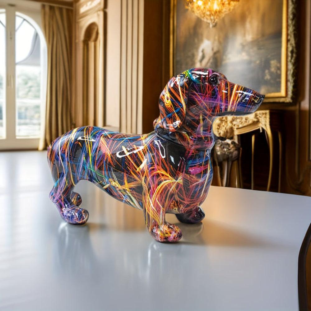 Dachshund Sculpture - Colourful Polyresin Dog Decoration 21 cm