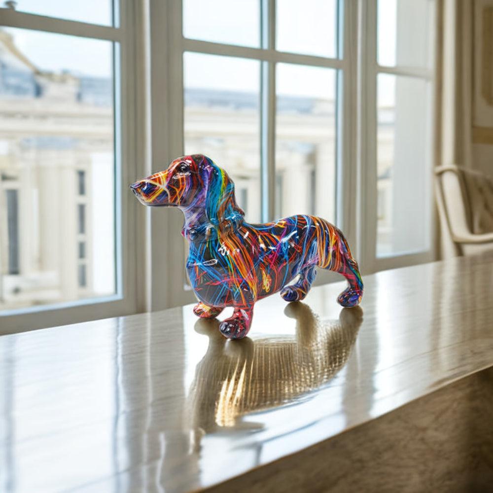 Dachshund Sculpture - Colourful Polyresin Dog Decoration 21 cm