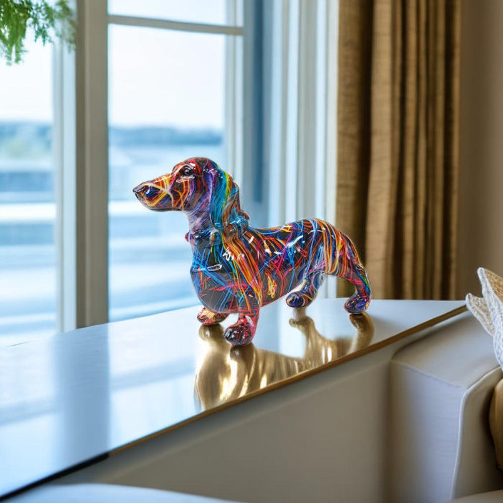 Dachshund Sculpture - Colourful Polyresin Dog Decoration 21 cm