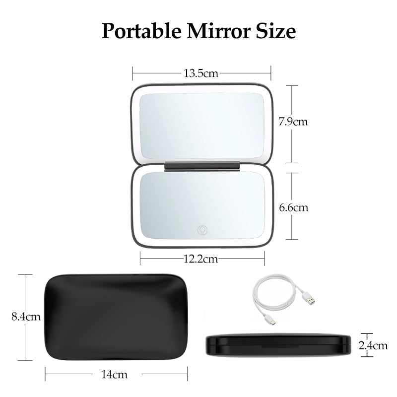 Travel Makeup Mirror - 1X/5X Double-Sided LED with 3 Light Tones