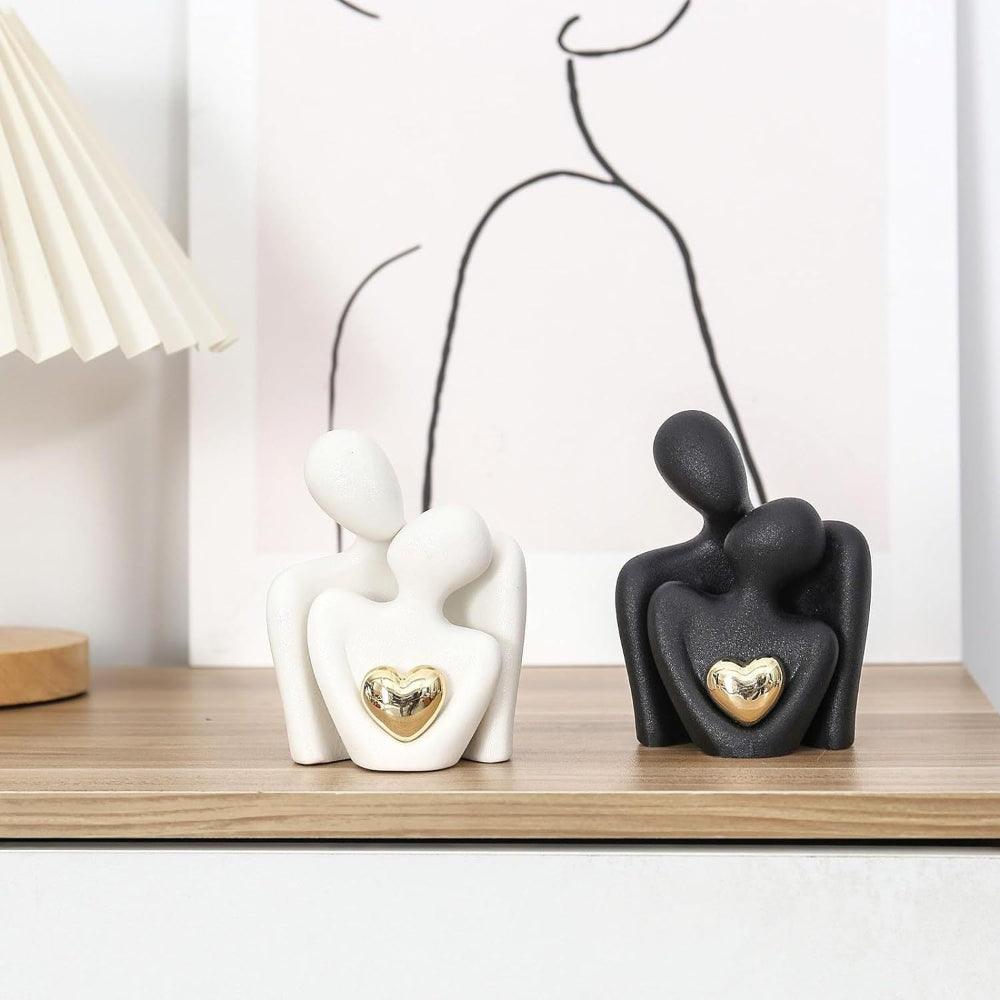 Abstract Ceramic Heart Sculpture - Gold Detail