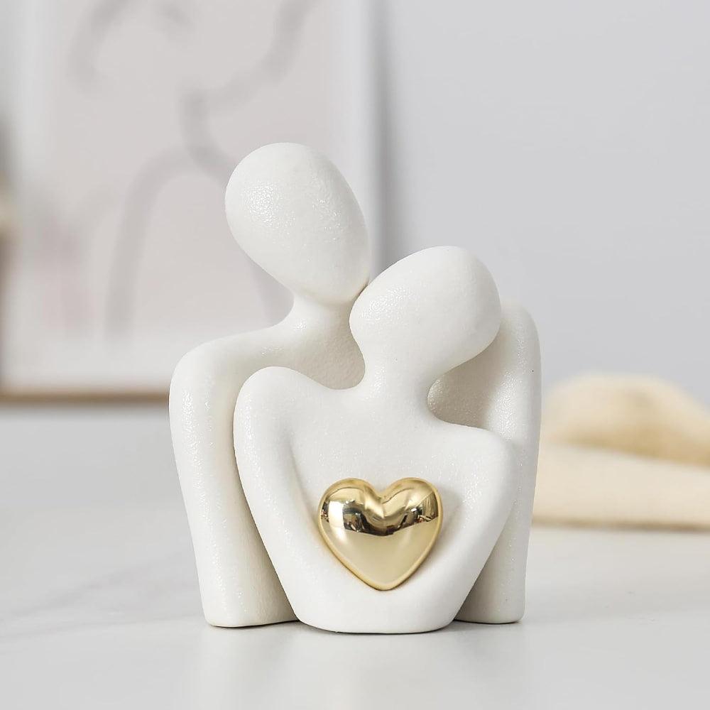 Abstract Ceramic Heart Sculpture - Gold Detail