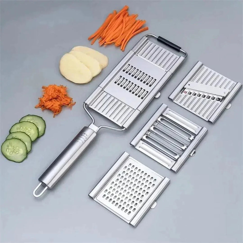 Stainless Steel Kitchen Grater - 4 Interchangeable Cutting Blades